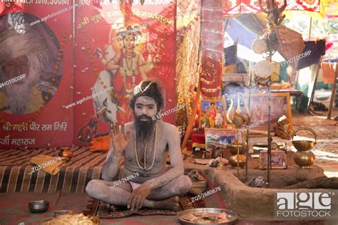 Naga Sadhu Offering Blessings Maha Kumbh Mela Ujjain Madhya Pradesh