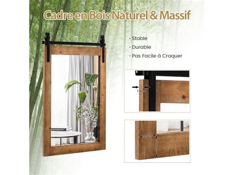 Costway Miroir Mural Rustique Avec Cadre En Bois Massif Miroir