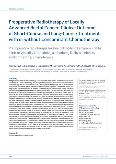 Pdf Preoperative Radiotherapy Of Locally Advanced Rectal Cancer