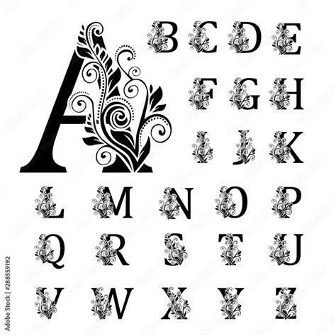 Alphabet With Florals Bouquet Initials Letters With Botanical Elements