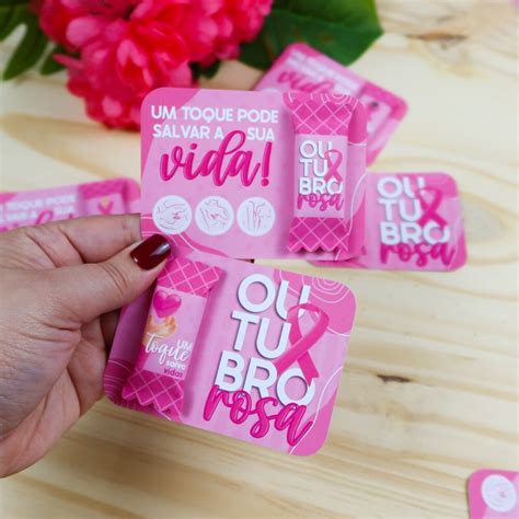 50 Card Bala Outubro Rosa Mimo Para Cliente Lembrancinha