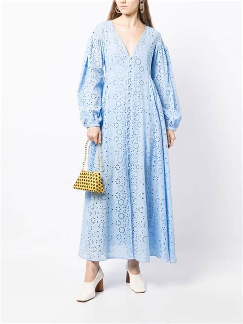 Evi Grintela Broderie Puff Sleeve Dress Blue Farfetch