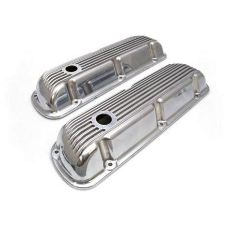 62 85 SBF Ford 302 Retro Finned Polished Aluminum Valve Covers 289 351W