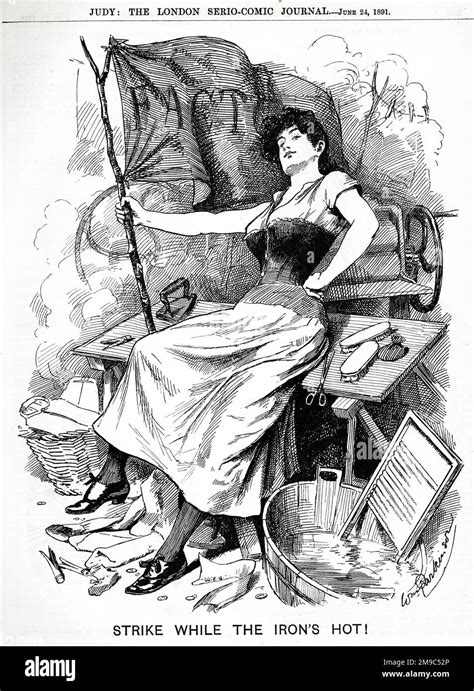 Political Cartoon Strike While The Iron S Hot Women S Suffrage Stock