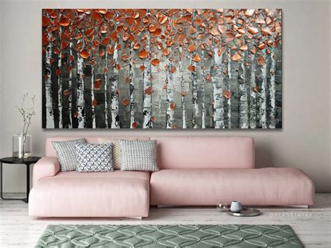 Handmade3D Textured Birch Trees Canvas Painting Wall Art Abstract