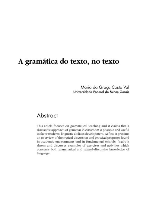 Costa Val A Gramatica Do Texto No Texto A Gramtica Do Texto No