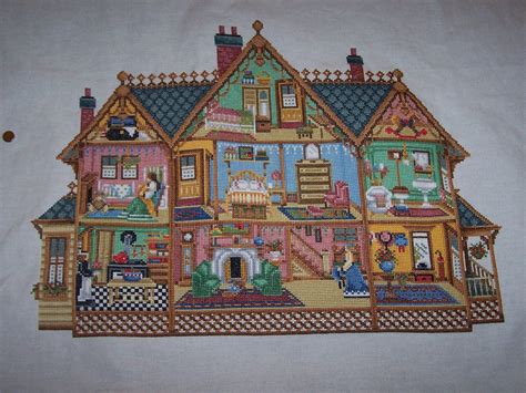 Completed Cross Stitch Doll House Victorian Glwec In