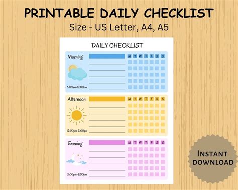 Printable Daily Checklist Weekly Checklist Planner - Etsy