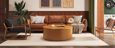 Hernest Inch Mid Century Modern Round Coffee Table With Storage