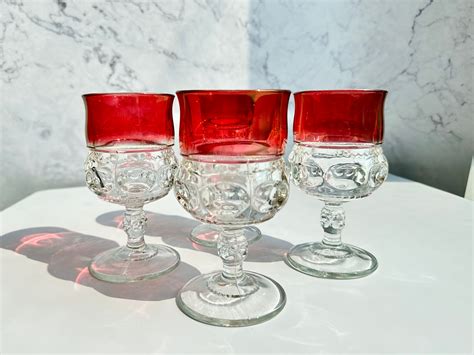 Vintage Tiffin Franciscan Kings Crown Ruby Flashed Goblet Etsy