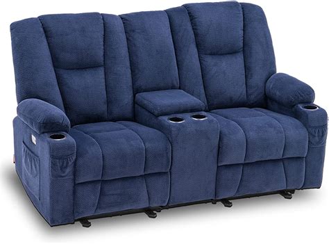 Mcombo Reclining Sofa Fabric Power Loveseat W Massage Cup Holders Usb Navy Blue