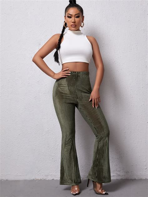 High Waist Velvet Flare Leg Pants Shein Usa