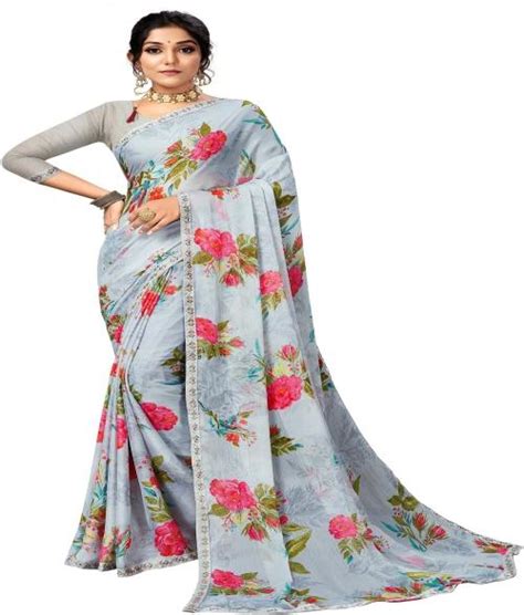 Buy Aruna Sarees Floral Print Bollywood Chiffon Saree Grey Online At