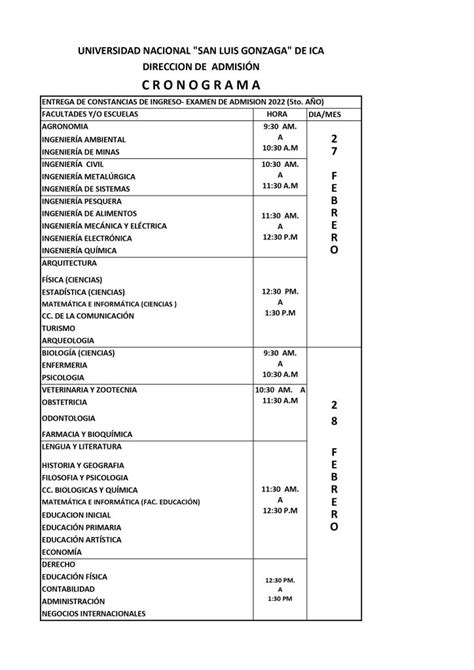 Cronograma De Entrega De Constancias De Ingreso A Los Ingresantes Del Examen De Admisión 2022