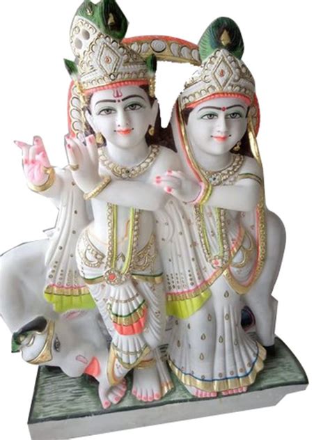 White Painted Marble Radha Krishna Statue For Worship Size 3 Feet At