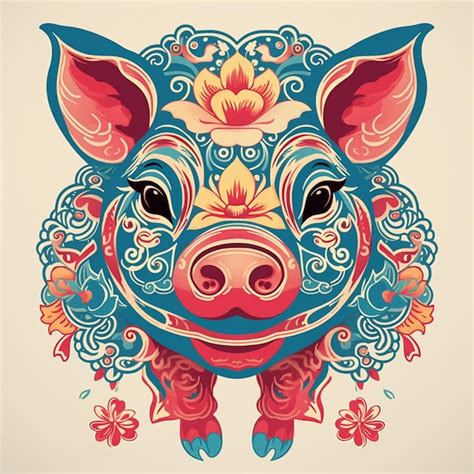 Premium Ai Image A Close Up Of A Pig With A Floral Design On Its Head