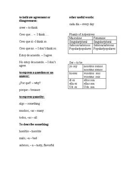 Realidades Chapter B Vocabulary List With Answer Key By Sra Mariposa