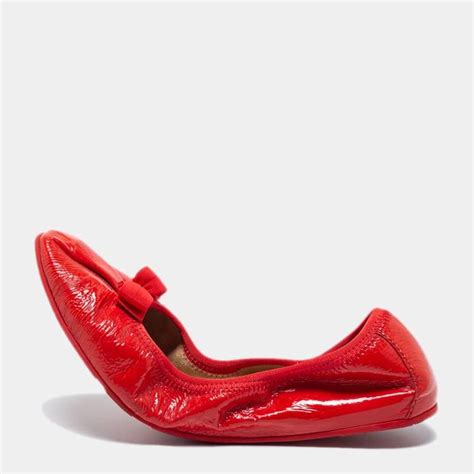 Salvatore Ferragamo Coral Red Patent Leather My Joy Scrunch Ballet