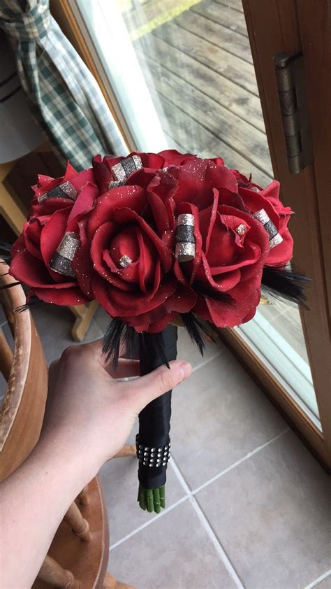 Addy 2017 Prom Bouquet Red Gold And Black Accents Prom Bouquet Boutineers Bouquet