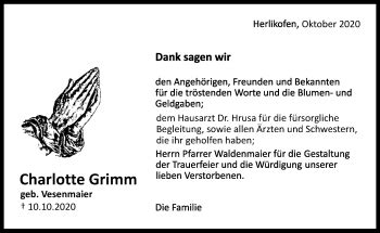 Traueranzeigen Von Charlotte Grimm Ostalbtrauer