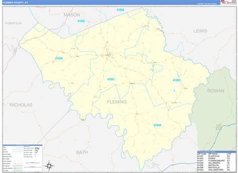 Fleming County Ky Zip Code Wall Map Basic Style By Marketmaps Mapsales