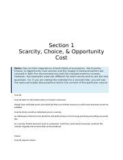 Micro Docx Section Scarcity Choice Opportunity Cost Note Due To