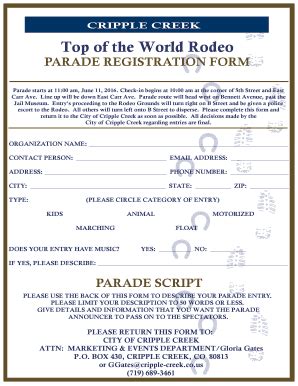 Fillable Online Rodeo Parade Application Cripple Creek Fax Email