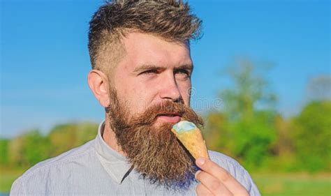 Sweet Tooth Concept Bearded Man With Ice Cream Cone Man With Beard