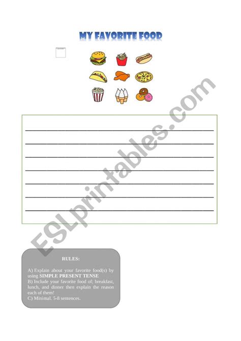 My Favorite Food Writing Esl Worksheet By Fruitbasket