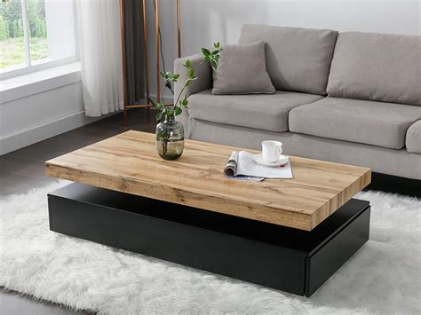 Table Basse Avec Tiroirs En Mdf Noir Et Naturel Clair Felix