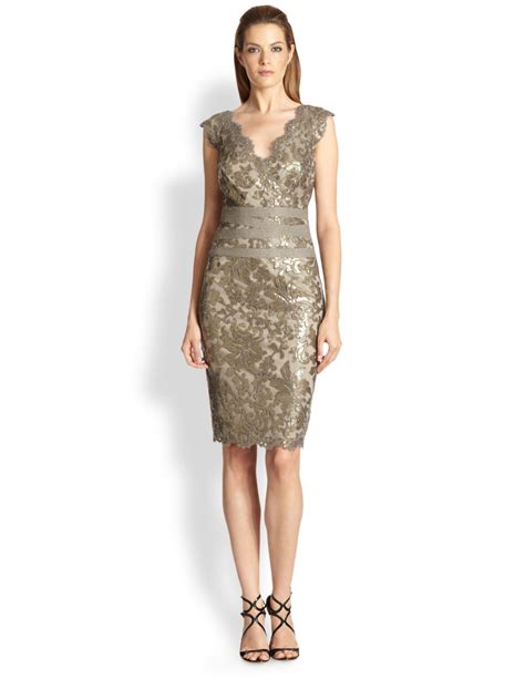 Tadashi Shoji Embellished Metallic Lace Sheath Dress Size 6 Ebay