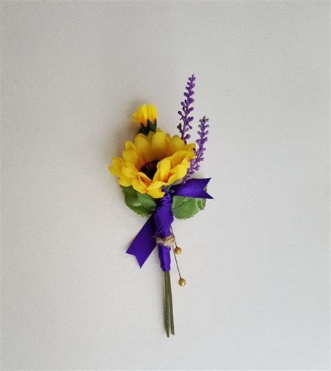 Sunflower Boutonniere Silk Lavender Artificial Bridal Wedding Purple Sunflower Boutonniere