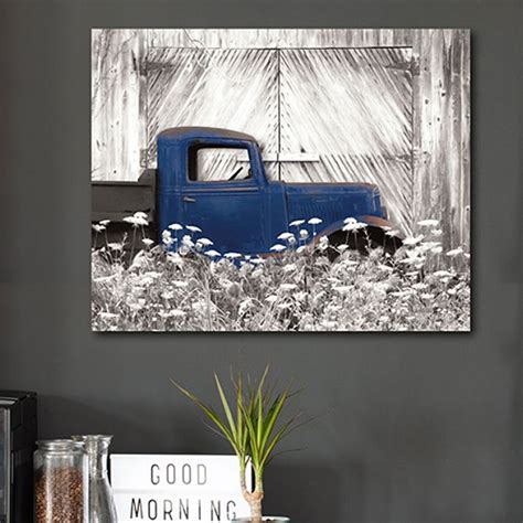 Old Blue Truck Farmhouse Canvas Art Antique Farmhouse