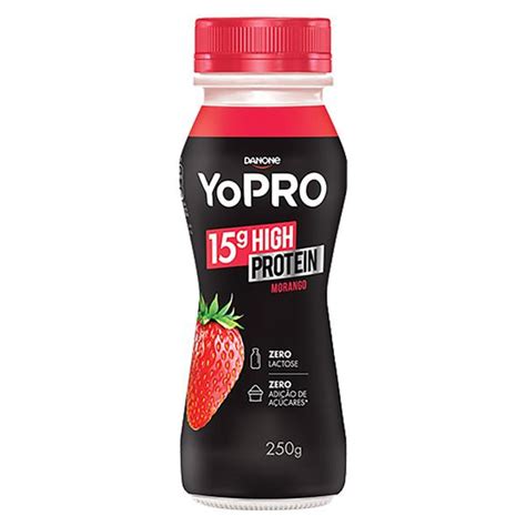 Iogurte Desnatado Morango Zero Lactose YoPRO 15g High Protein Frasco