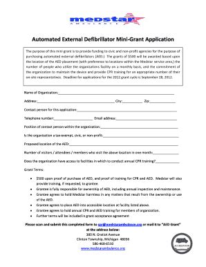 Fillable Online Automated External Defibrillator Mini Grant Application