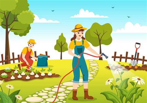 Gardener Illustration with Garden Tools, Farming, Grows Vegetables in ...