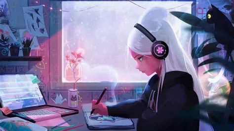 Anime Girl With Headphones Wallpaper