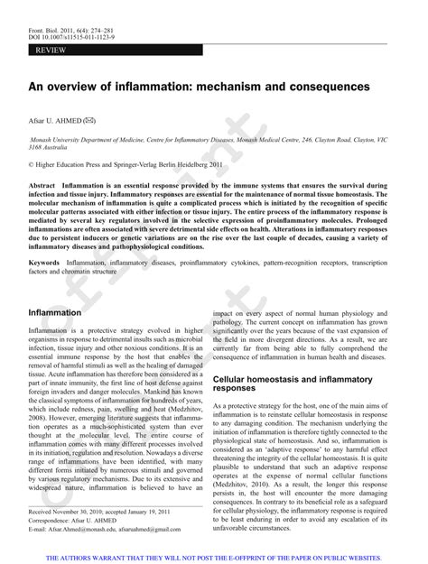 Pdf An Overview Of Inflammation Mechanism And Consequences