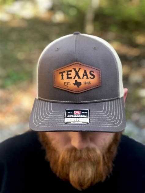 Texas Trucker Hat Leather Patch Texas State Cap Richardson Etsy