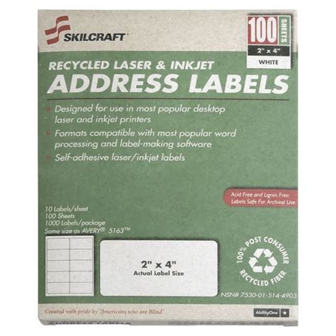 Skilcraft Permanent Inkjetlaser Address Labels Rectangle 1 X 2 58