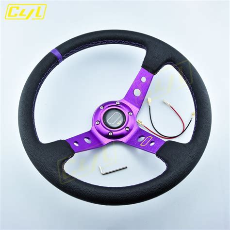 Jdm Pvc Leather Steering Wheel Purple Spoke Deep Dish Racing Drifting