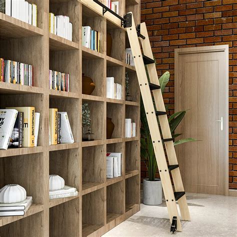 Natural Knotty Pine Wood Sliding Library Sliding Step Ladder Etsy