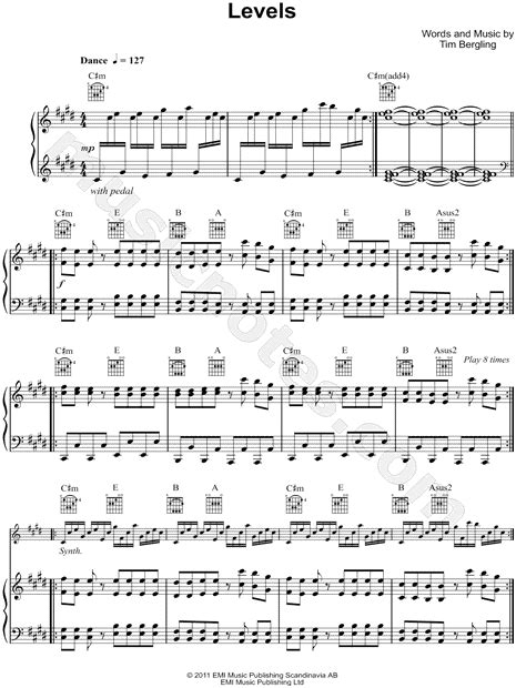 Avicii Levels Sheet Music In C Major Transposable Download And Print Sku Mn0107821