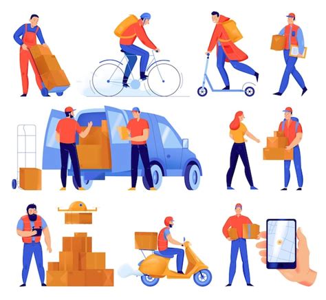 Free Vector Flat Icons Set With Delivery Service Men Delivering