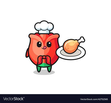 Rose Fried Chicken Chef Cartoon Character Vector Image