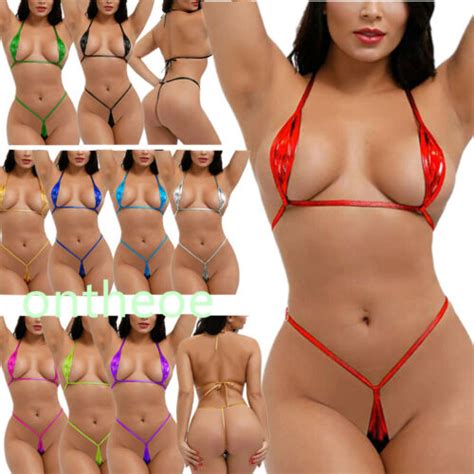 Women Micro Bikini Set Shiny Bra Top G String Thong Ubuy India