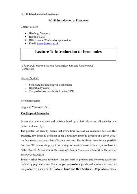 EC111Lecture 1 EC111 Lecture Notes EC111 Introduction To Economics