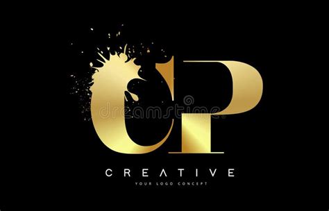 CP C P Letter Logo With Gold Melted Metal Splash Vector Design Stock