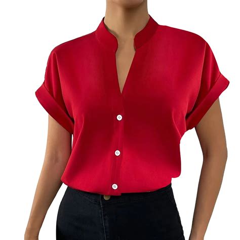 Jfopqvsm Summer Womens V Neck Shirt 2024 Elegant Solid Blouse Satin Shirts Short Sleeved Tops