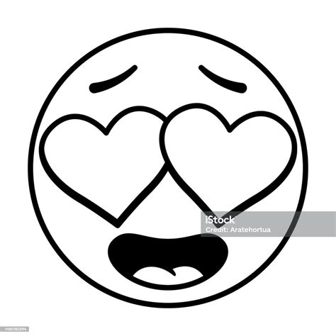 Vector Cartoon Smiling Face With Hearteyes Emoji Stock Illustration